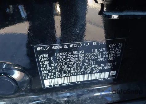 2025 Honda Hr-V Awd Sport from USA, damaged, VIN 3CZRZ2H55SM741473